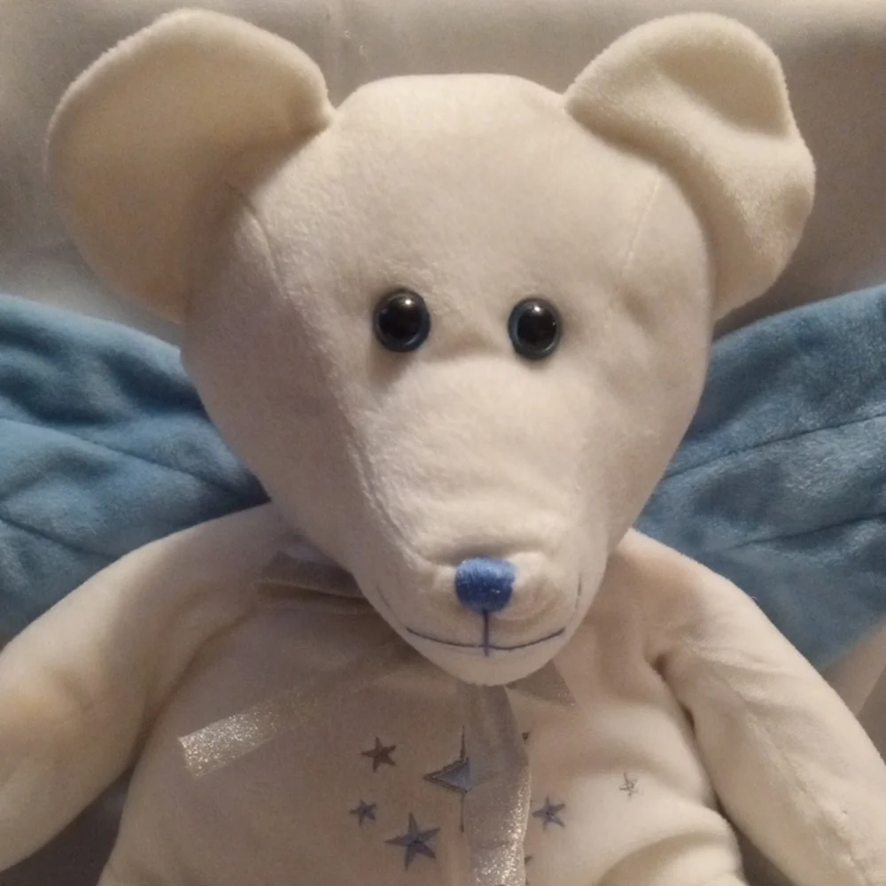 Adorable White Plush Bear with Blue Angelic Wings And Stars
